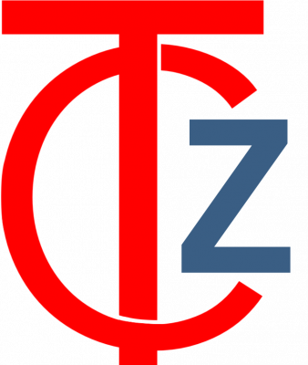 Logo des Unternehmens TZ, das für moderne, innovative Dienstleistungen steht, in roten und blauen Farben gehalten.